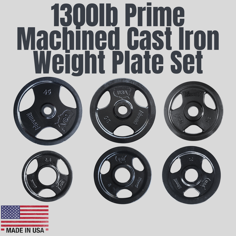 1300lb Prime Machined Cast Iron Weight Plate Set Product Pic Biggins Iron Made In USA