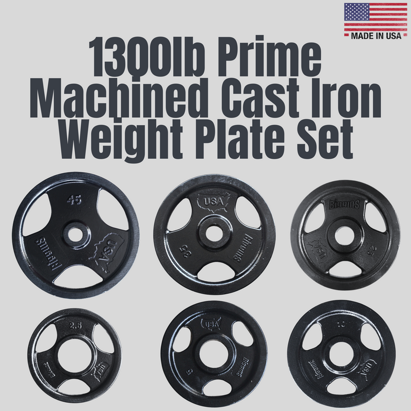 1300lb Prime Machined Cast Iron Weight Plate Set Product Pic USA Made Biggins Iron