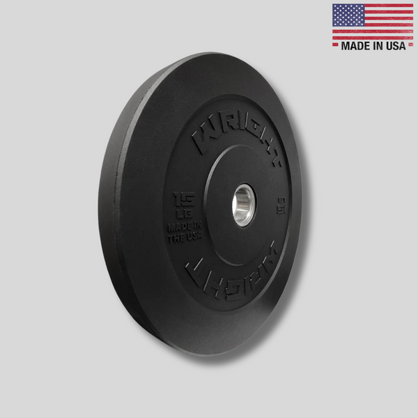 15lb HU Bumper Plates Product Pic Hybrid Urethane USA Made Wright Equipment