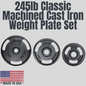 245lb Classic Machined Cast Iron Weight Plate Set Biggins Iron Product Pic Made In USA