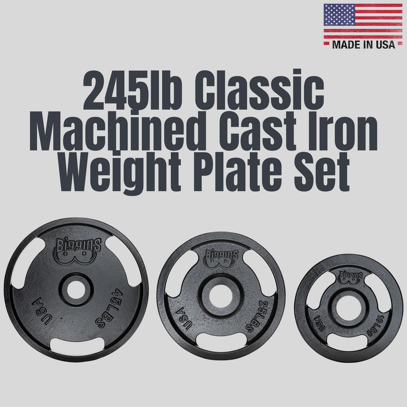 245lb Classic Machined Cast Iron Weight Plate Set Product Pic Biggins Iron