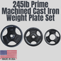 245lb Prime Machined Cast Iron Weight Plate Set Product Pic Biggins Iron Made In USA