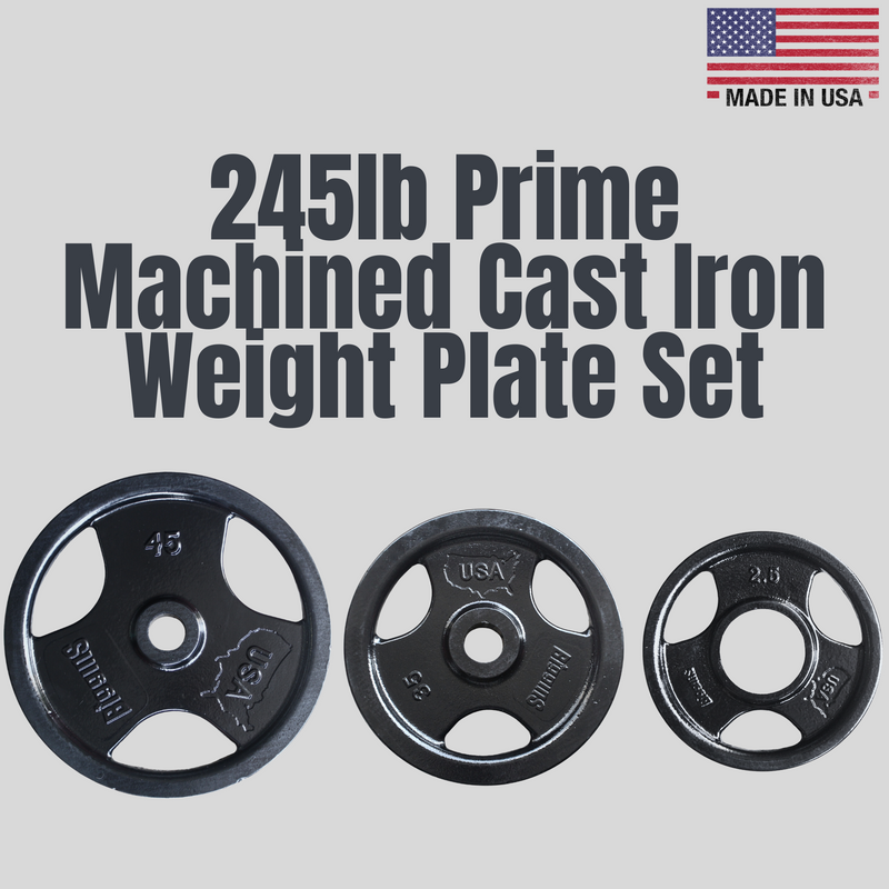 245lb Prime Machined Cast Iron Weight Plate Set Product Pic USA Made Biggins Iron