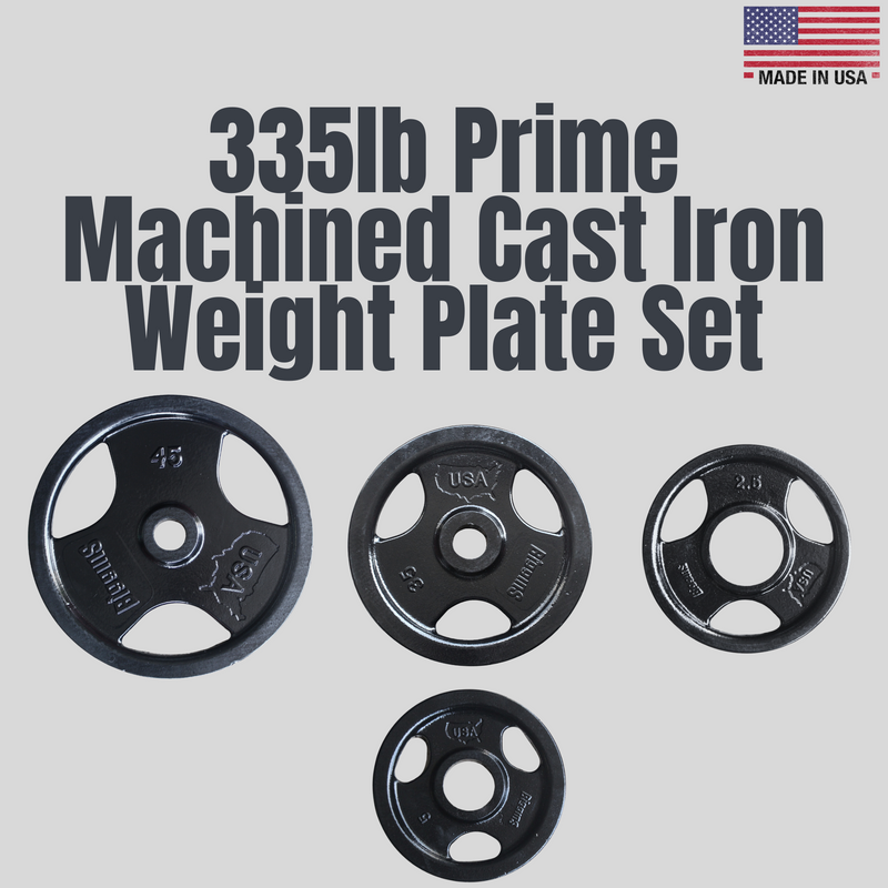 335lb Prime Machined Cast Iron Weight Plate Set Product Pic USA Made Biggins Iron
