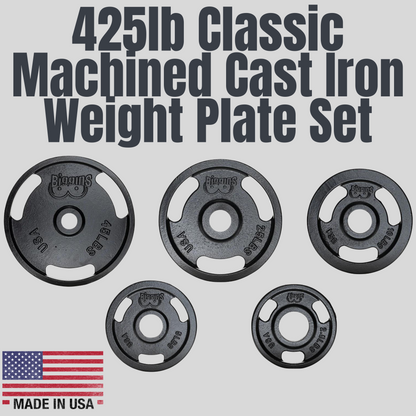 425lb Classic Machined Cast Iron Weight Plate Set Biggins Iron Product Pic Made In USA