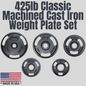 425lb Classic Machined Cast Iron Weight Plate Set Biggins Iron Product Pic Made In USA