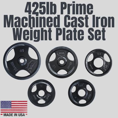 425lb Prime Machined Cast Iron Weight Plate Set Product Pic Biggins Iron Made In USA