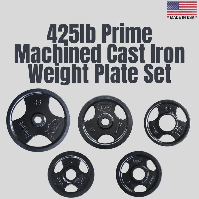 425lb Prime Machined Cast Iron Weight Plate Set Product Pic USA Made Biggins Iron