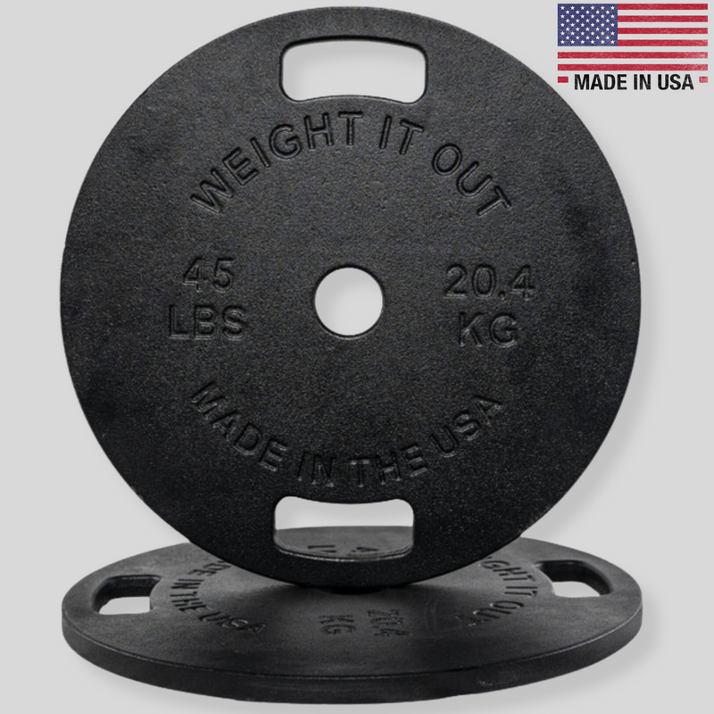 Black 45lb Thin Cast Iron Weight Plate Product Pic Weightitout