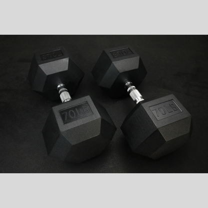 70lb Rubber Hex Dumbbells Product Pic
