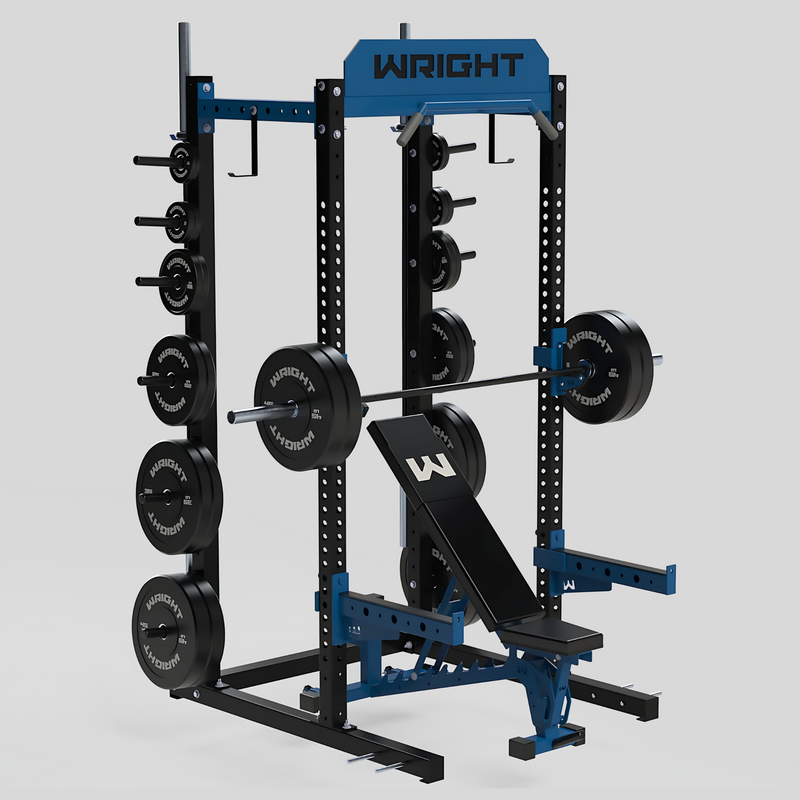 CX-100 Half Power Rack Product Photo Wright Equipment Blue Side View 2