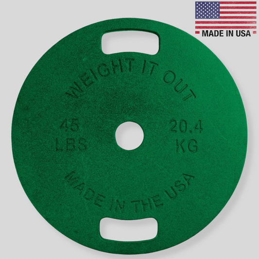 Green 45lb Thin Cast Iron Weight Plate Product Pic Weightitout