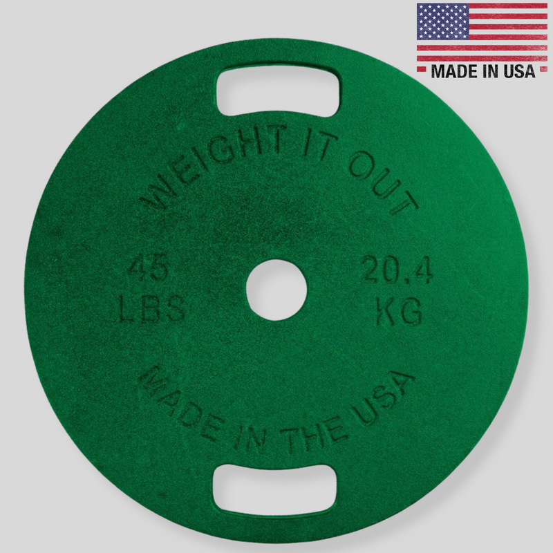 Green 45lb Thin Cast Iron Weight Plate Product Pic Weightitout