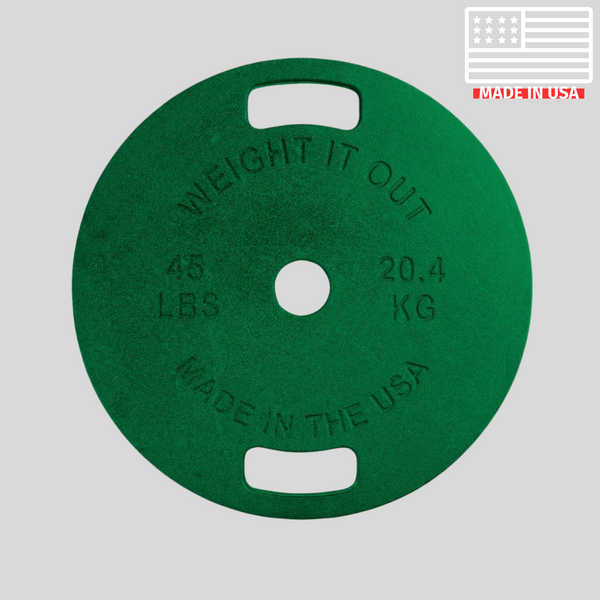 Green 45lb Thin Cast Iron Weight Plates Product Pic Front