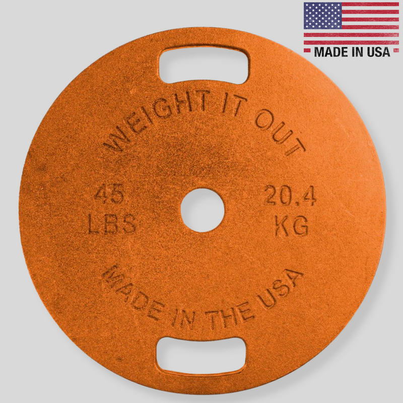 Orange 45lb Thin Cast Iron Weight Plate Product Pic Weightitout