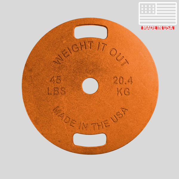 Orange 45lb Thin Cast Iron Weight Plates Product Pic Front