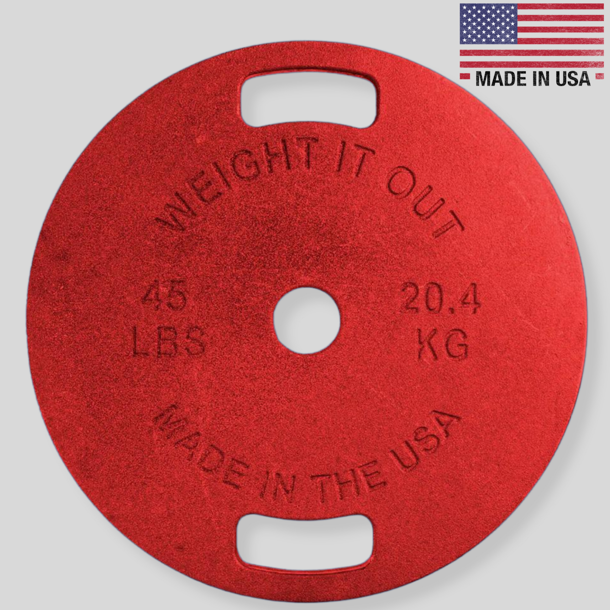 Red 45lb Thin Cast Iron Weight Plate Product Pic Weightitout