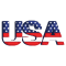 "USA" with the USA flag gradient in the letters.