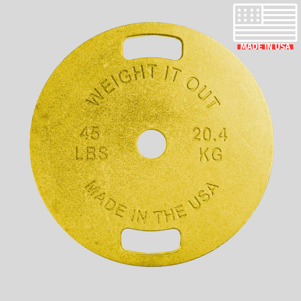Yellow 45lb Thin Cast Iron Weight Plates Product Pic Front