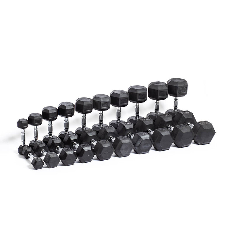 Rubber Hex Dumbbells 5-50lbs Veteran Fitness Pros Dumbbells Collection Page Image